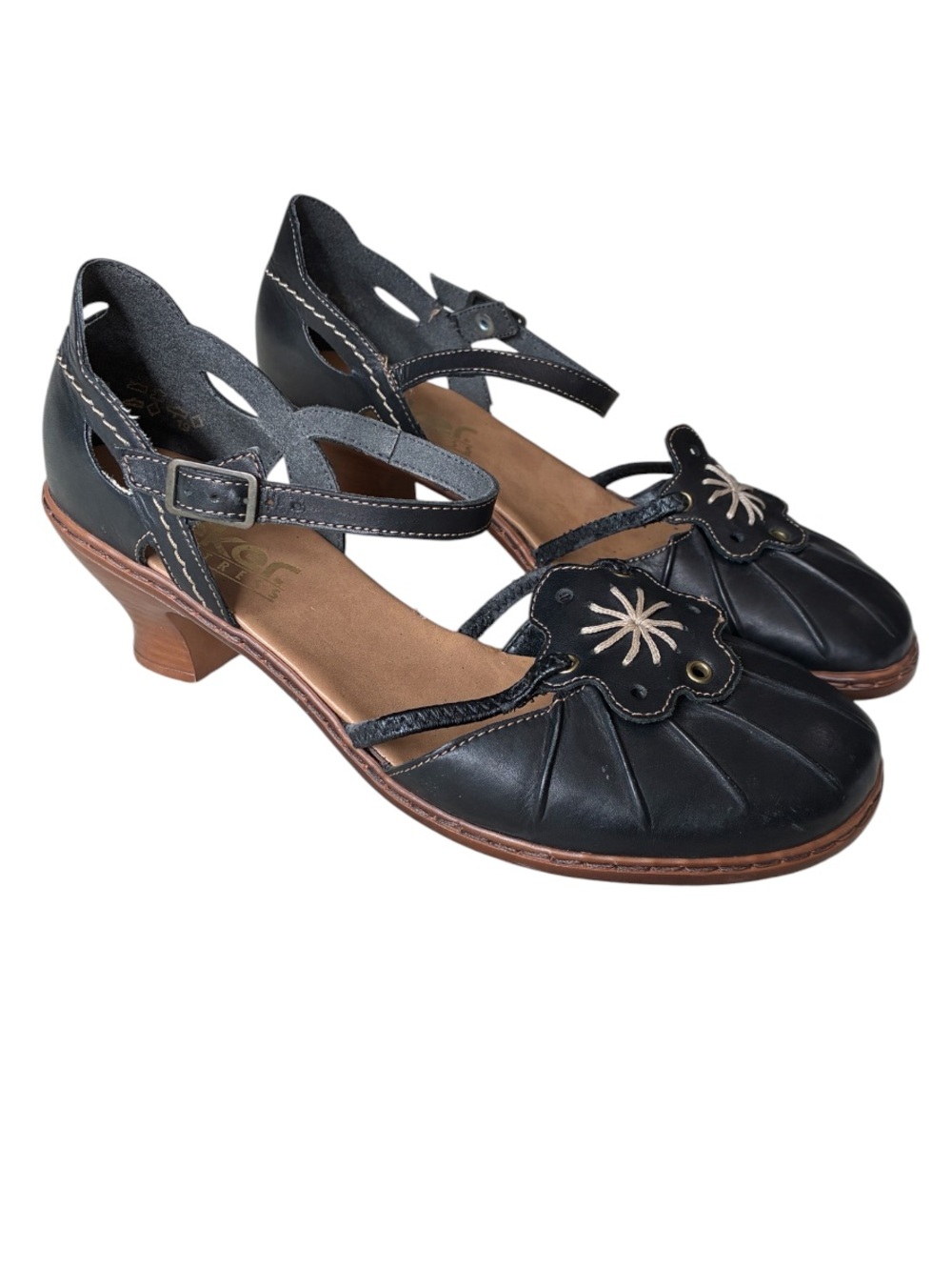 Rieker Women's Black Leather Mary Jane Heels EU Size 40